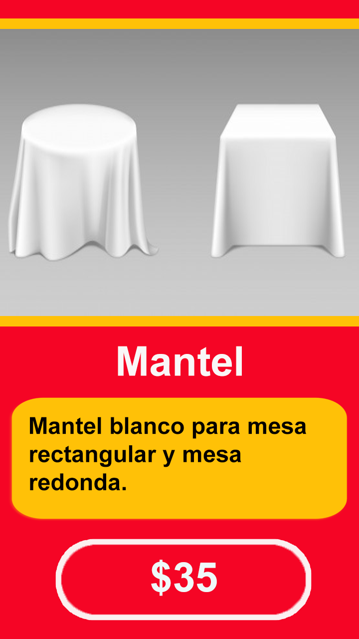 Tarjeta de producto-mantel